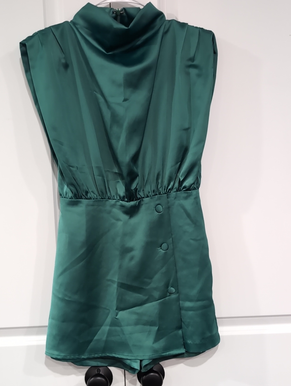 Karlie Emerald Green Satin High-Neck Mini Dress